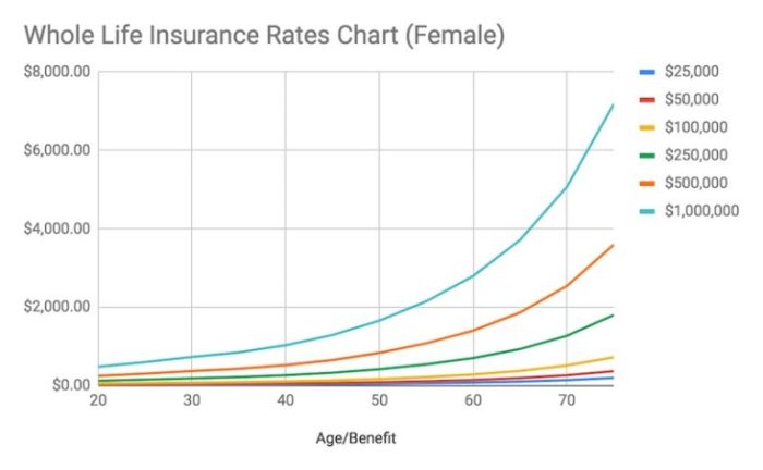 Insurance life cost rates average policy year whole health old smoker non male sample pay preferred rating